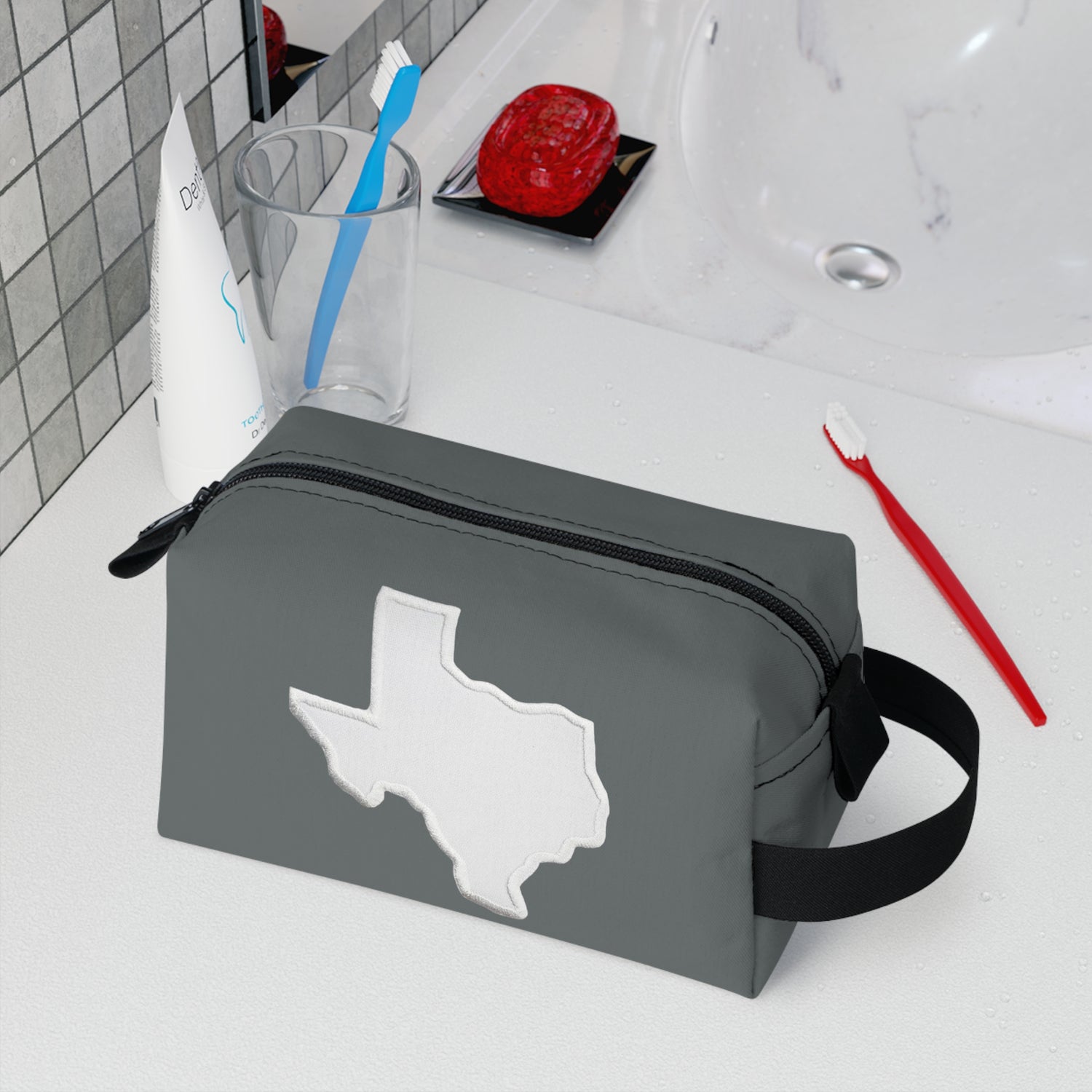 Gray and White Texas Toiletry Bag
