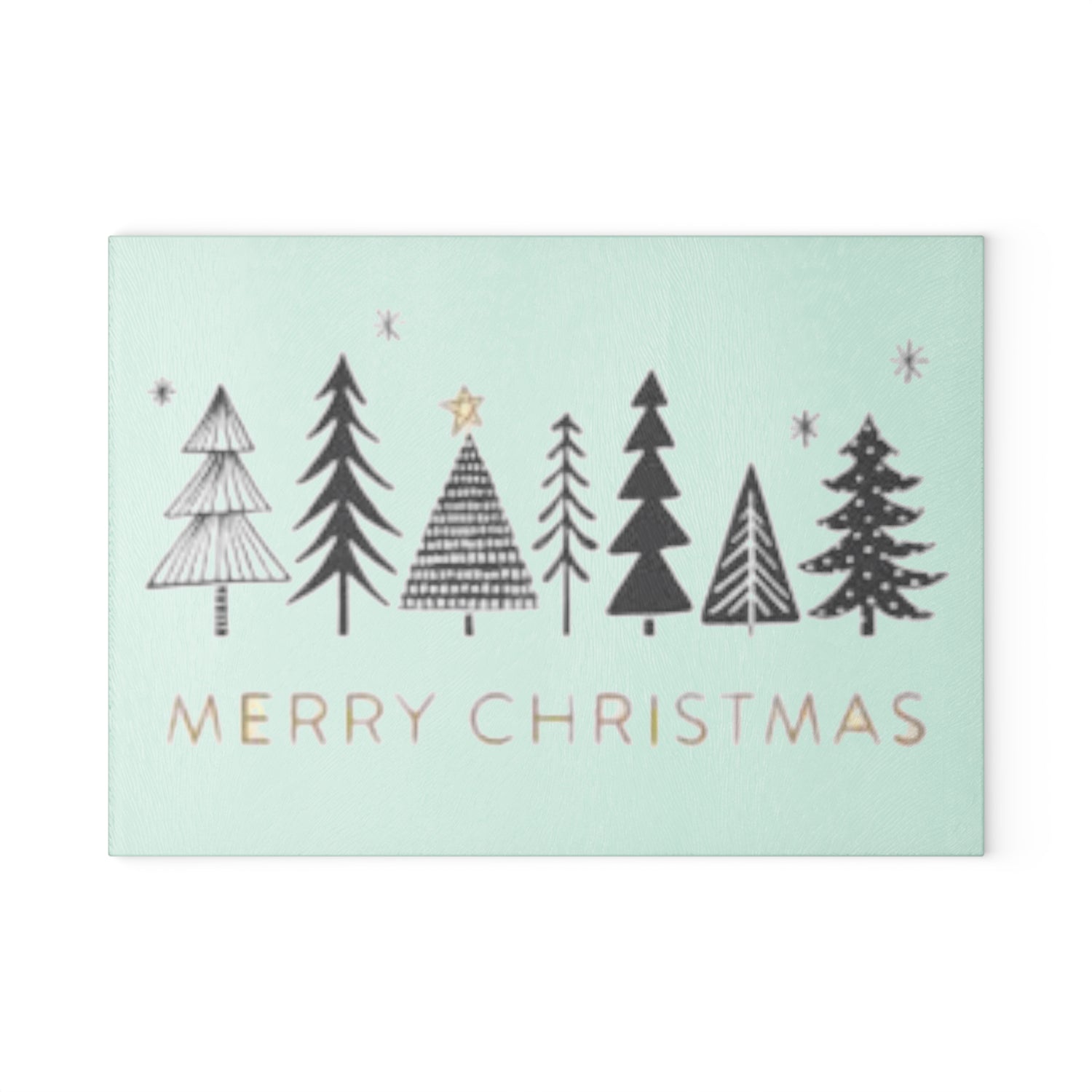 Merry Christmas Black and White Trees Glass Cutting Board