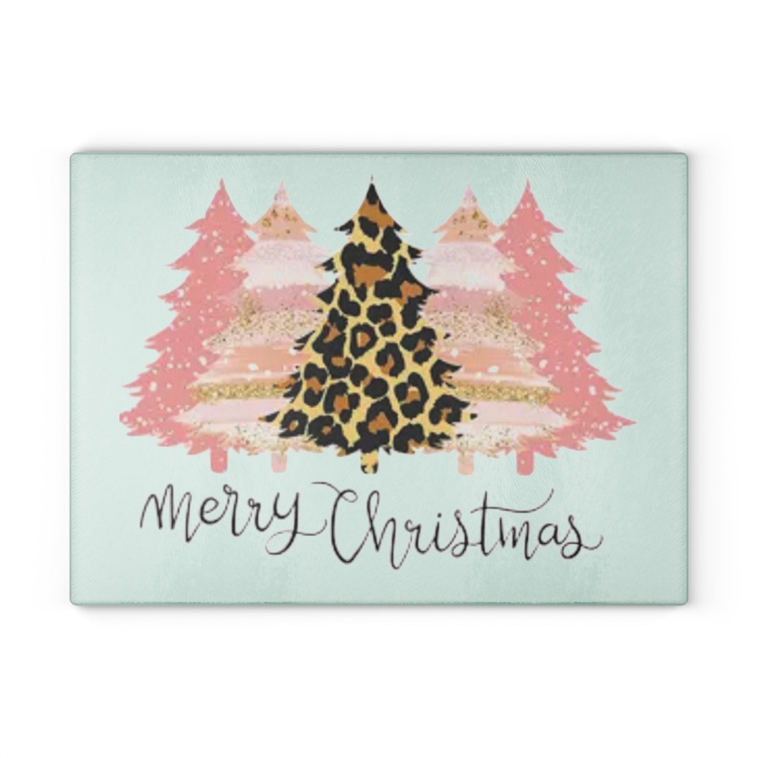 Merry Christmas Leopard Tree Glass Cutting Board