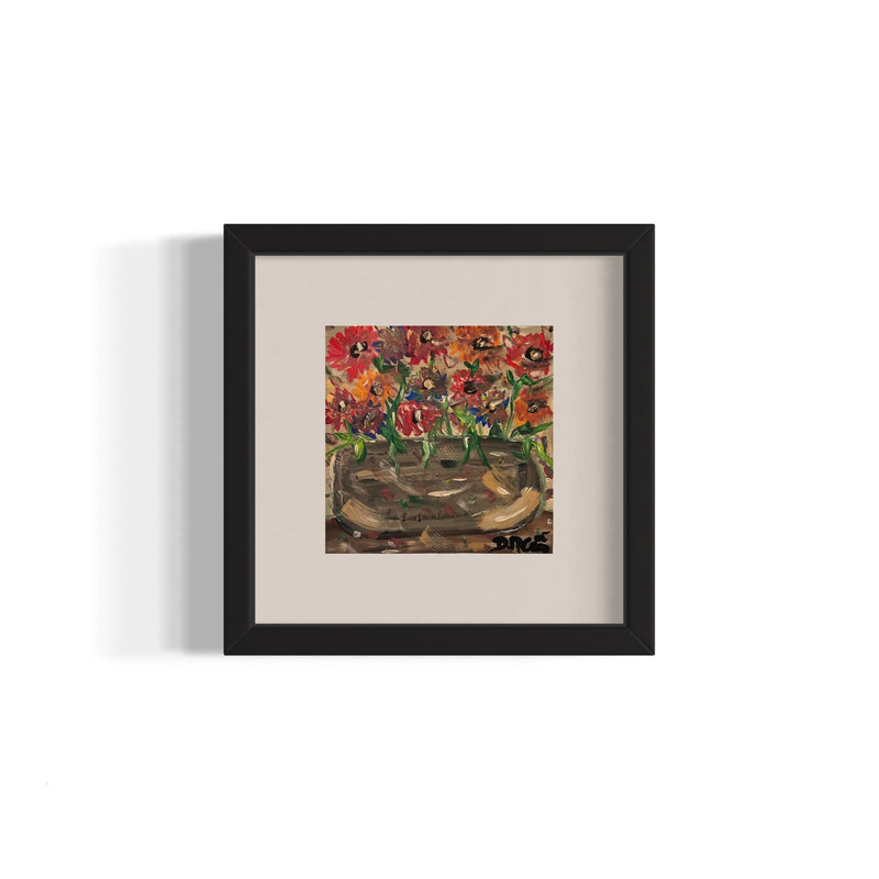 "The Happy Flowers" 10"x10" Faux Canvas in 13"x13" Frame