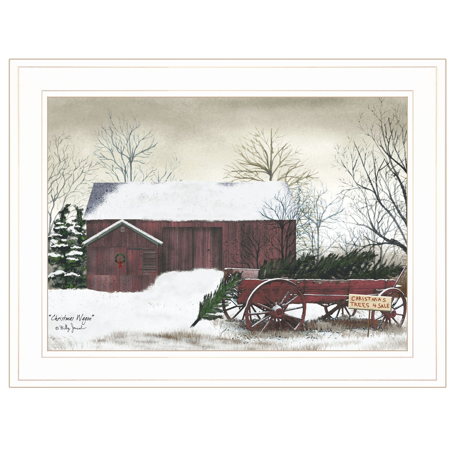 "Christmas Wagon" by Billy Jacobs Ready to Hang Holiday Framed Print, White Frame