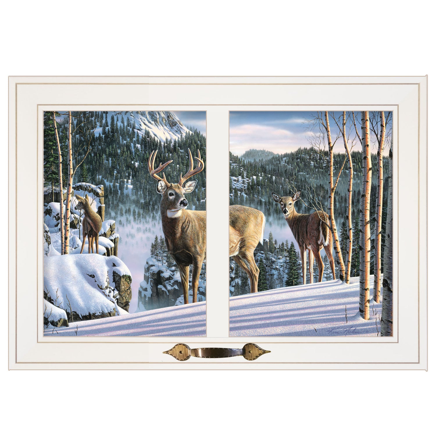 "Morning View Deer" by Kim Norlien, Ready to Hang Framed Print, White Window-Style Frame