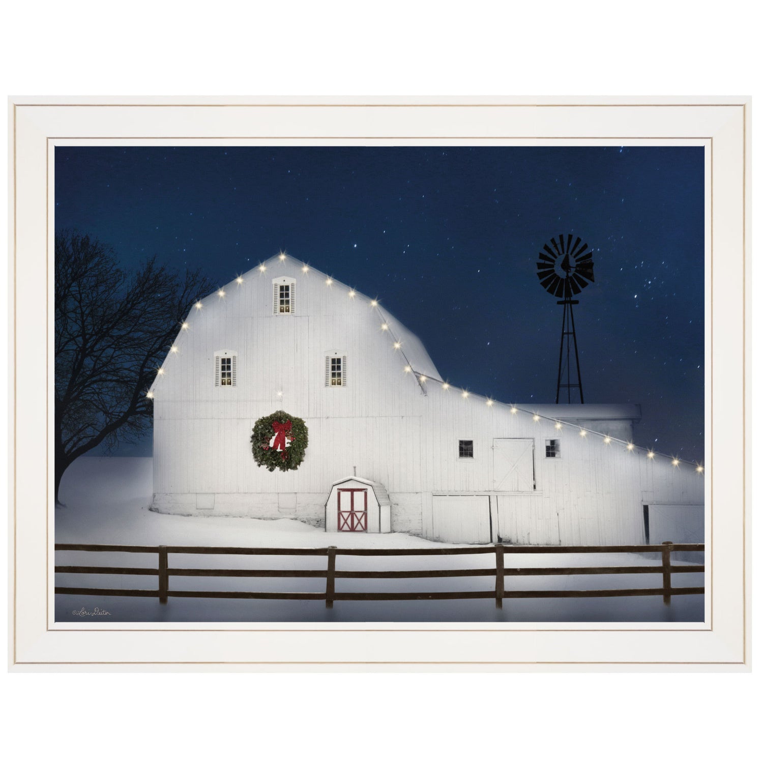 "Christmas Starry Night" by Lori Deiter Ready to Hang Holiday Framed Print, White Frame