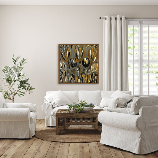 The Gold Black and White Tulips Art by Deanna Caroon