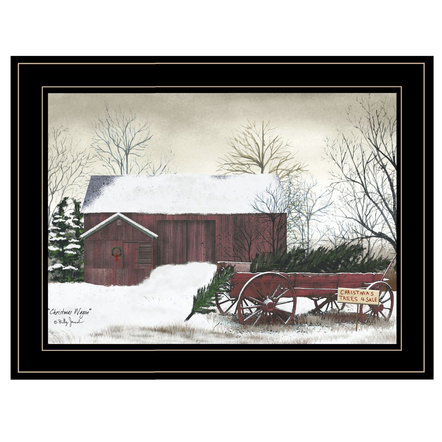 "Christmas Wagon" by Billy Jacobs Ready to Hang Framed Print, Black Frame