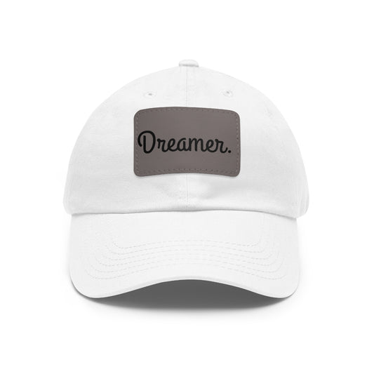 Dreamer. Black Text- Dad Hat with Leather Patch