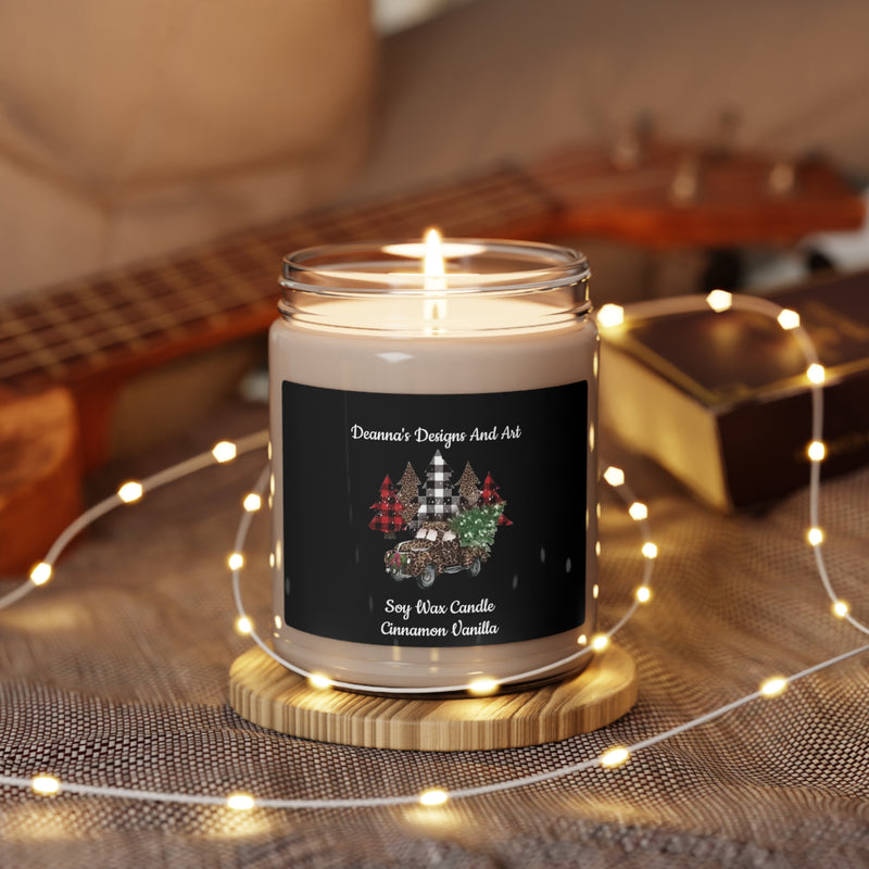 Leopard Truck, Merry Christmas, Cinnamon and Vanilla Scented Soy Candle, 9oz