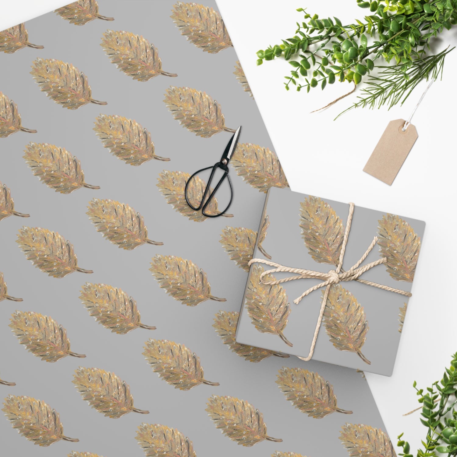 The Golden Leaf Gray Wrapping Paper