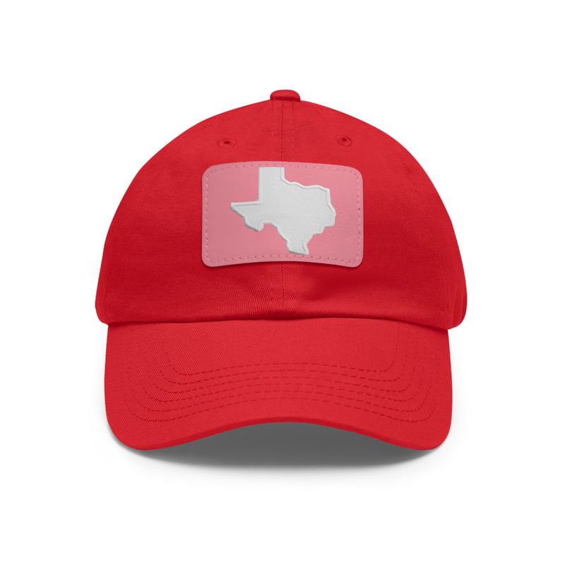 White Texas Dad Hat with Leather Patch (Rectangle)
