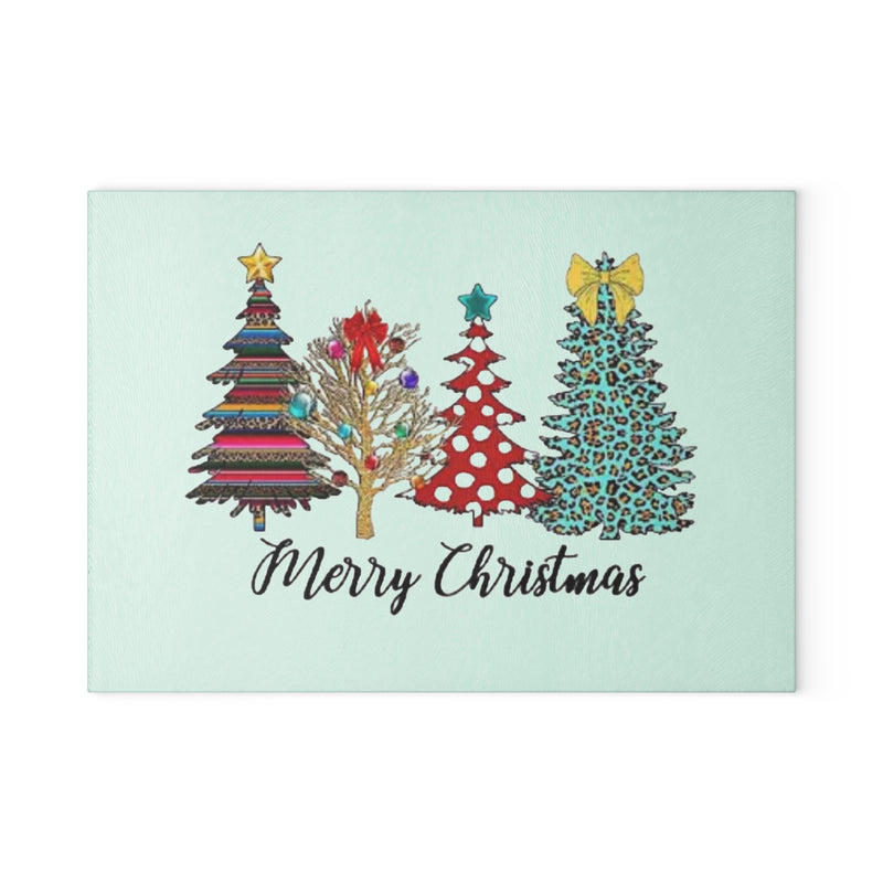 Merry Christmas Leopard blue Tree Glass Cutting Board