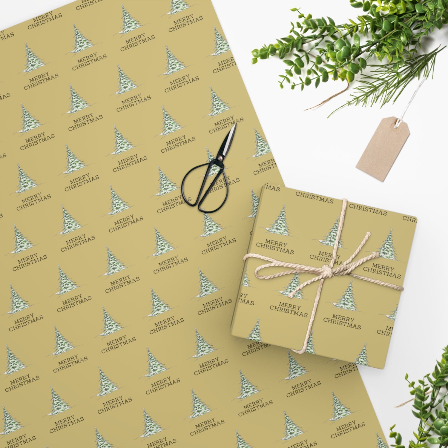 Brushed Gold Merry Christmas Wrapping Paper