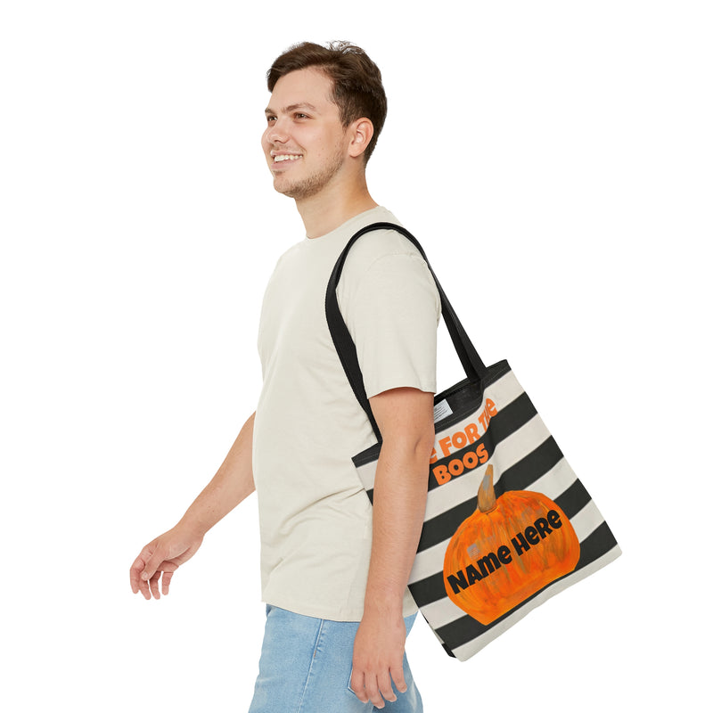 Customizable of Here For The Boos Black and White Striped Tote Bag (AOP)