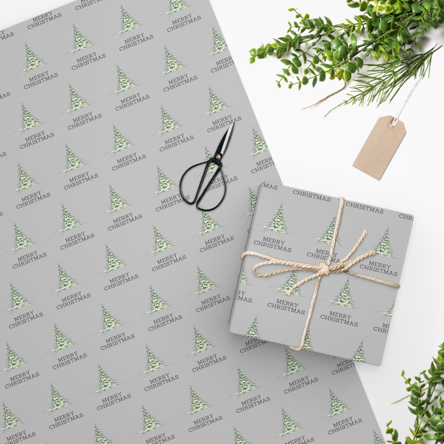 Silver Merry Christmas Wrapping Paper