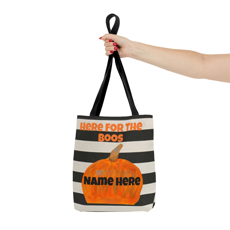 Customizable of Here For The Boos Black and White Striped Tote Bag (AOP)