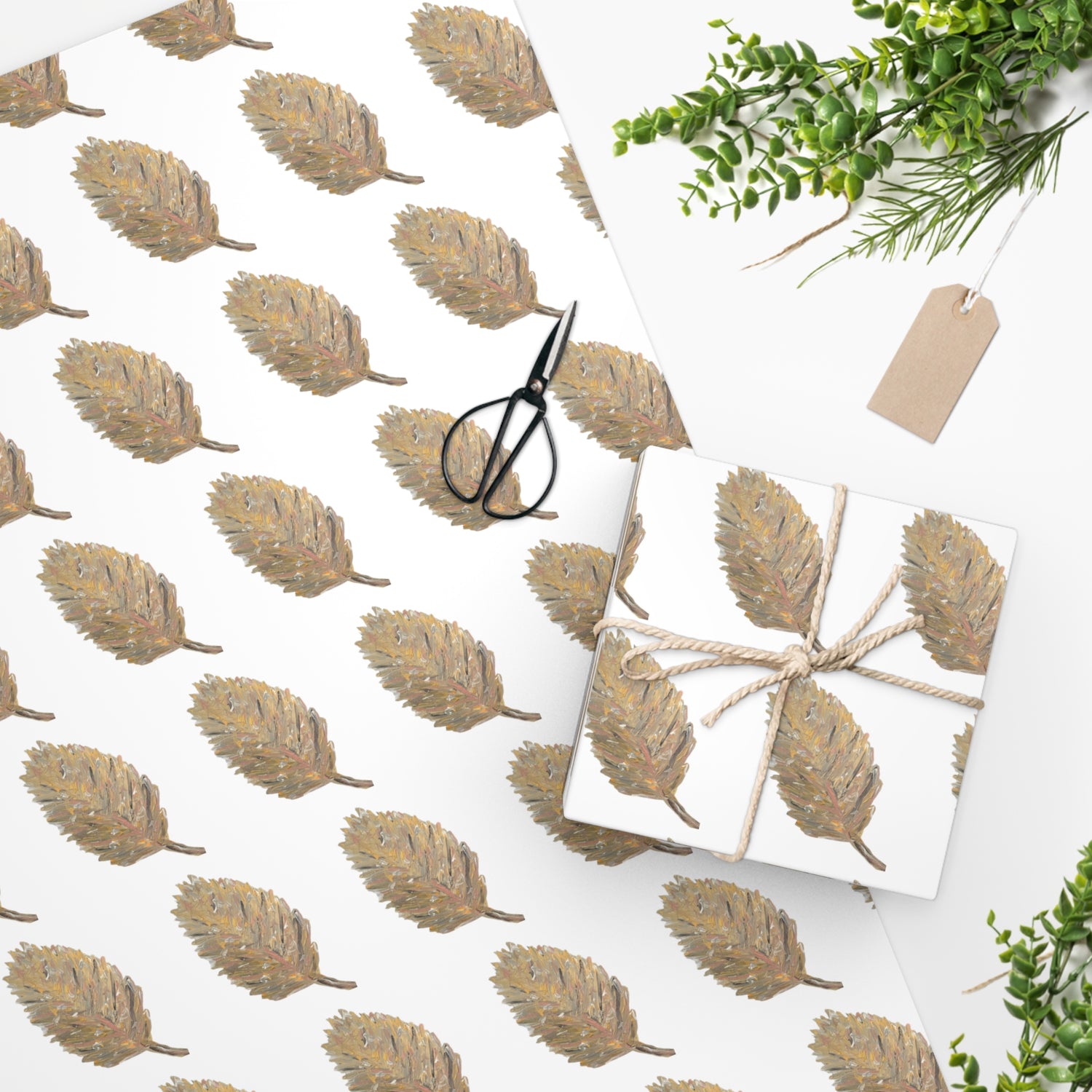 The Golden Leaf White Wrapping Paper