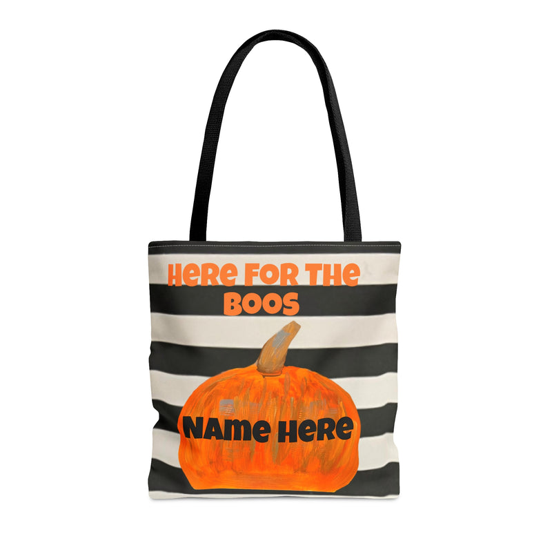 Customizable of Here For The Boos Black and White Striped Tote Bag (AOP)