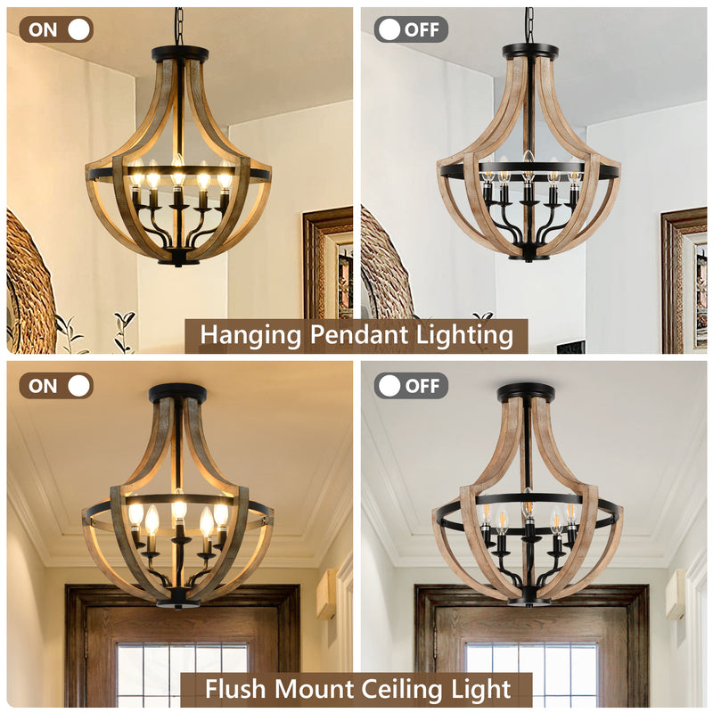 19" Farmhouse Wood Chandelier Light Fixtures