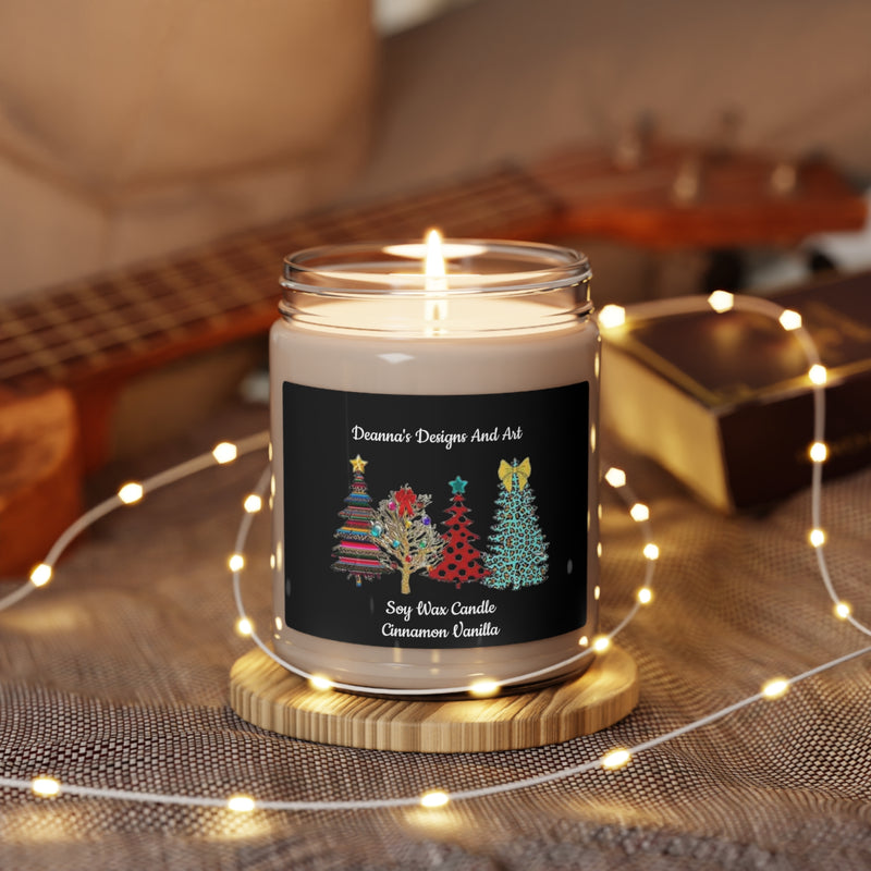 Leopard blue trees, Merry Christmas, Cinnamon and Vanilla Scented Soy Candle, 9oz