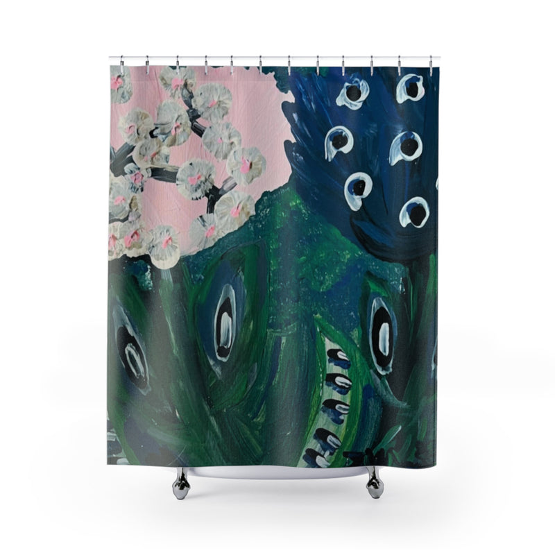 “Plum Blossoms & Peacock Dreams” Shower Curtains