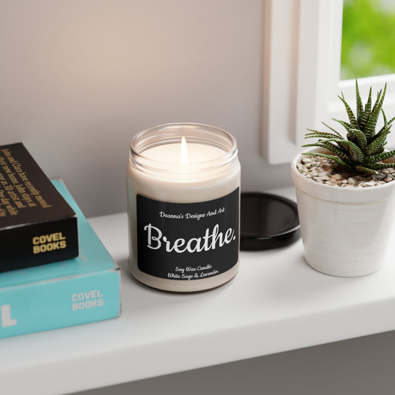 Breathe. White Sage and Lavender Scented Soy Candle, 9oz