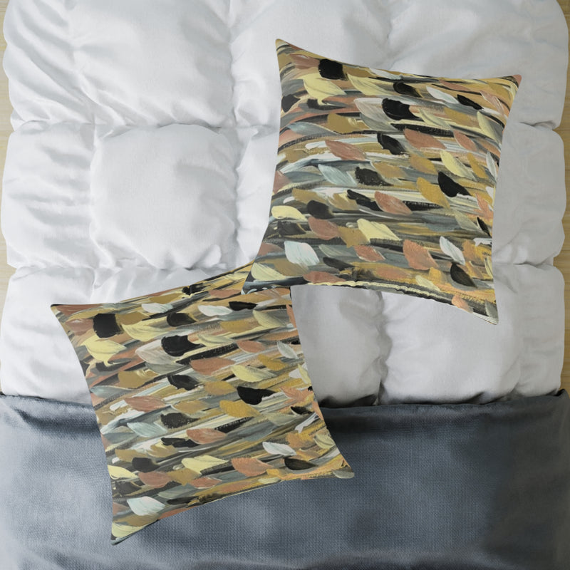 Rose Gold brushstrokes Square Poly Canvas Pillow