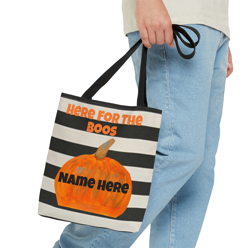 Customizable of Here For The Boos Black and White Striped Tote Bag (AOP)