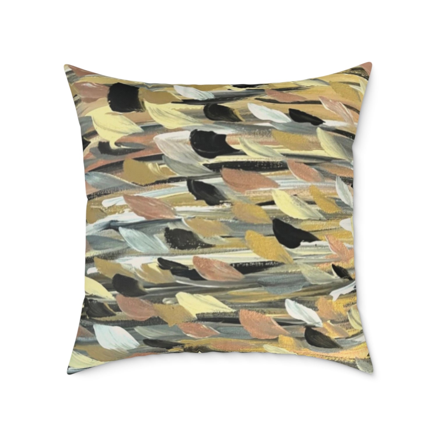 Rose Gold brushstrokes Square Poly Canvas Pillow