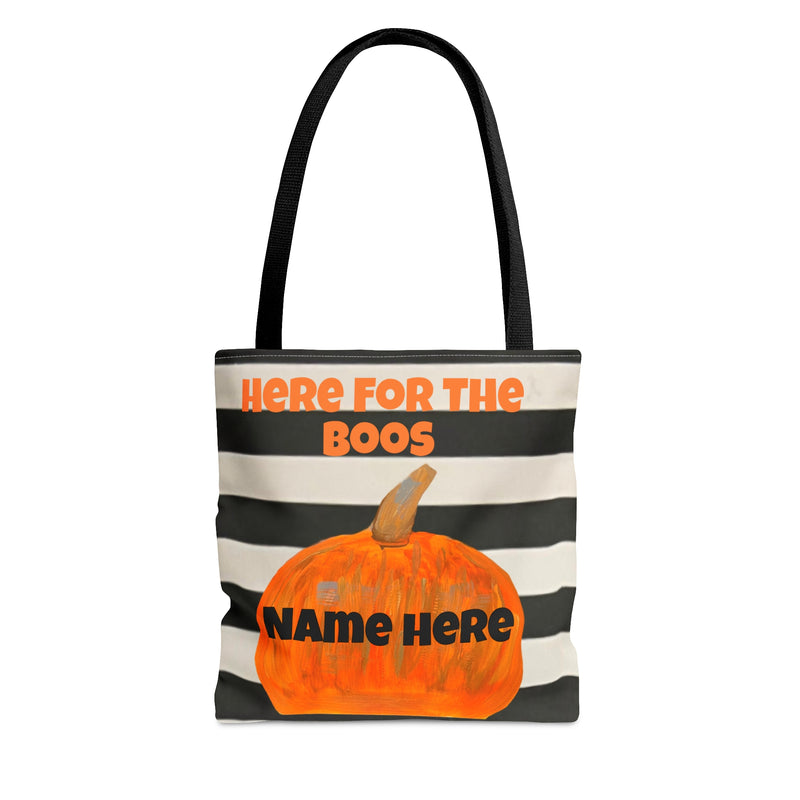 Customizable of Here For The Boos Black and White Striped Tote Bag (AOP)