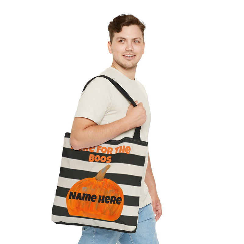 Customizable of Here For The Boos Black and White Striped Tote Bag (AOP)