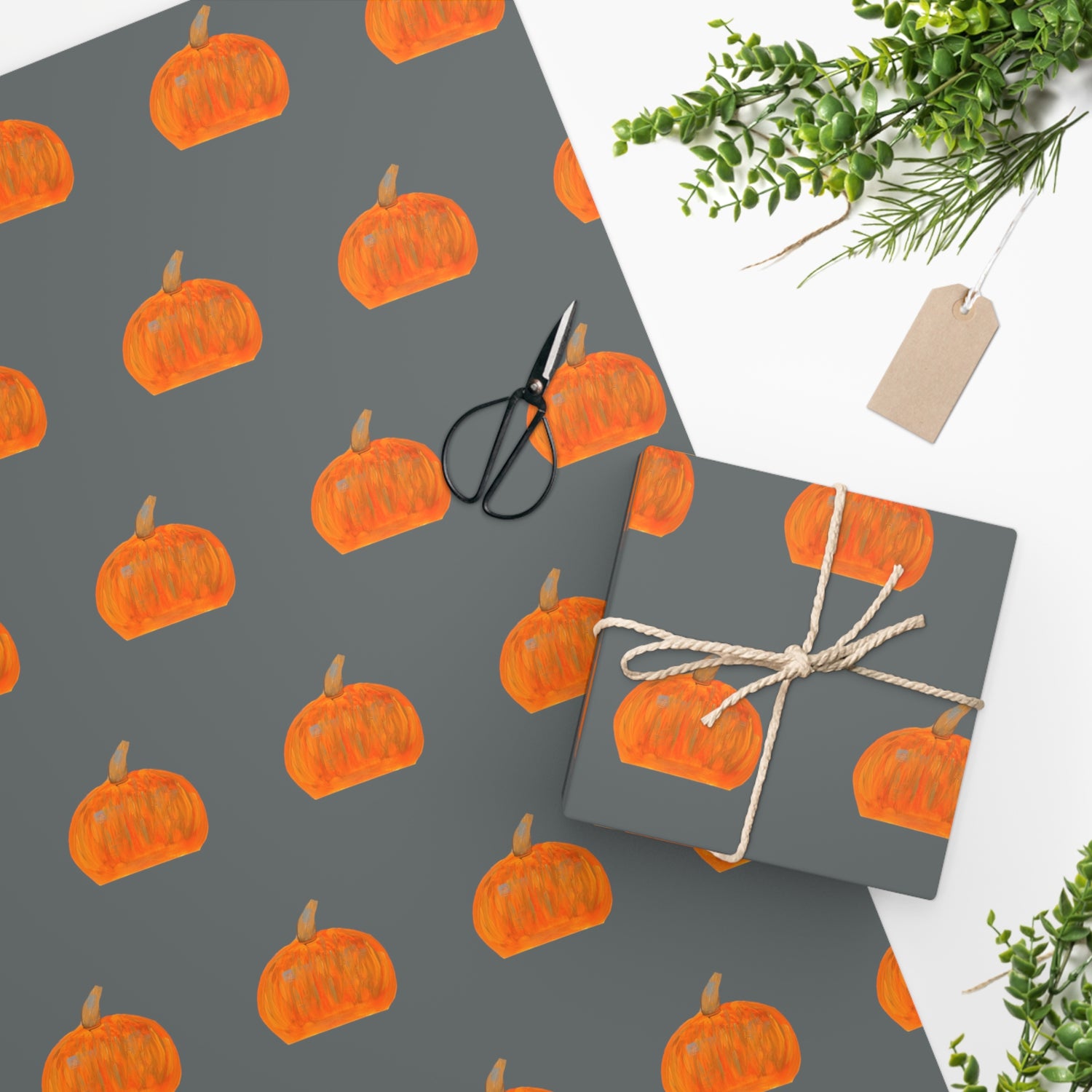 Pumpkin Dark Gray Premium Wrapping Paper