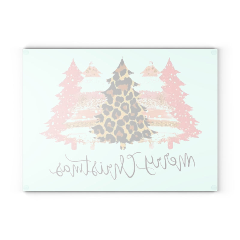 Merry Christmas Leopard Tree Glass Cutting Board