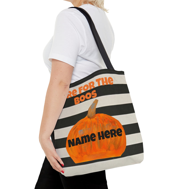 Customizable of Here For The Boos Black and White Striped Tote Bag (AOP)