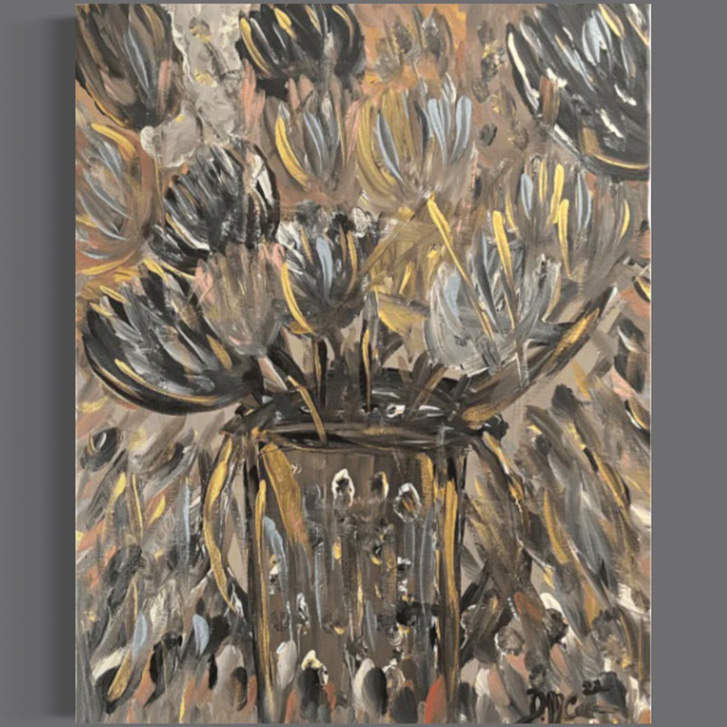 L'art original de toile de fleurs bronzées métalliques mixtes