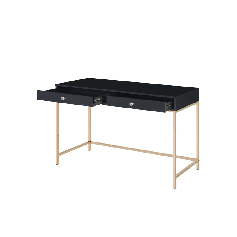 ACME Ottey Writing Desk, Black High Gloss & Gold Finish 93540