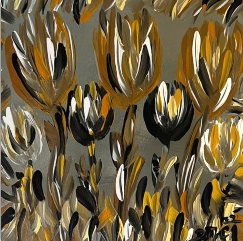 Les tulipes dorées en noir et blanc Art par Deanna Caroon