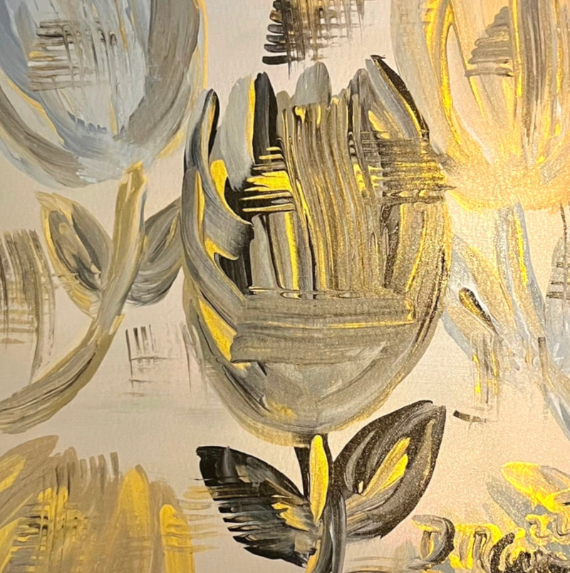 The Gold Gray and Pink Tulips Original Art by Deanna Caroon