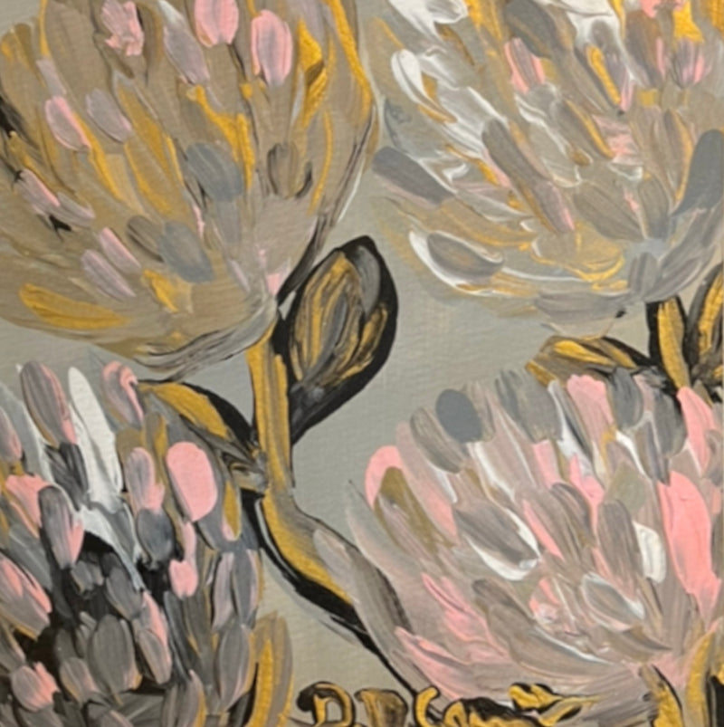 The Pink Gray Gold Black and White Flowers Original Art by Deanna Caroon