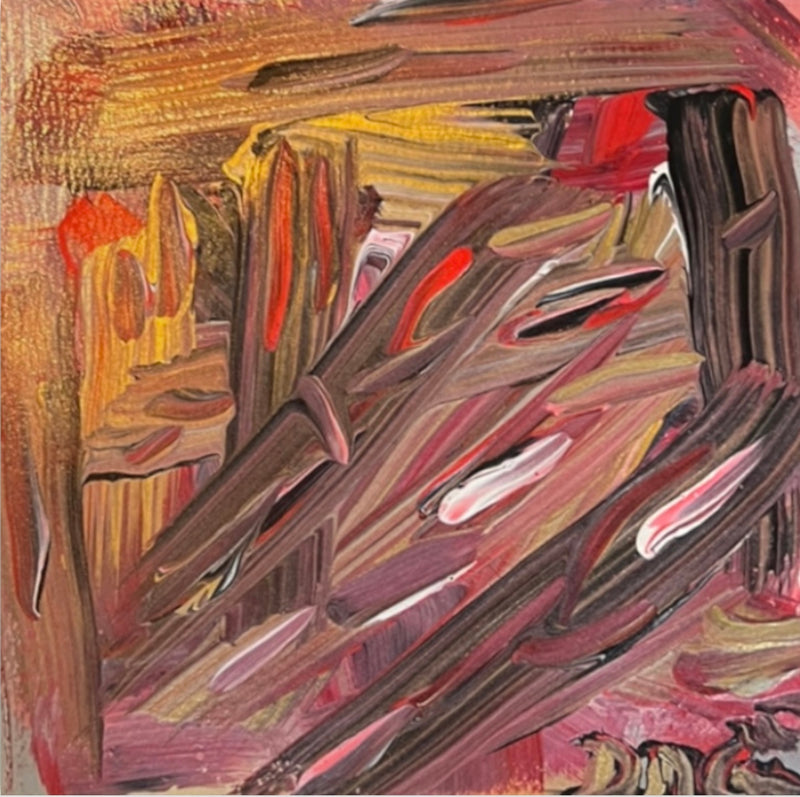 Pink  Red  White Gray and Gold Brushstrokes Original artwork by Deanna Caroon