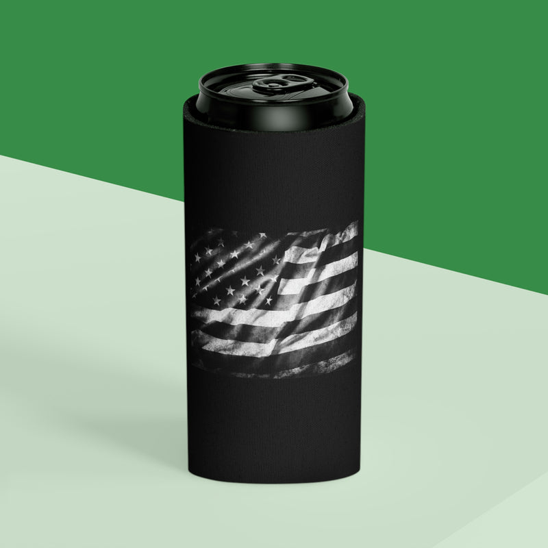 American Flag Black Can Cooler