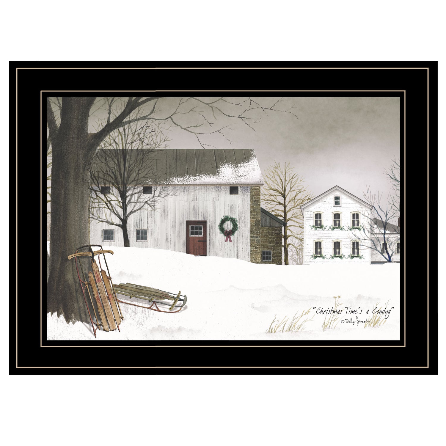 "Christmas Time is coming" by Billy Jacobs Ready to Hang Holiday Framed Print, Black Frame