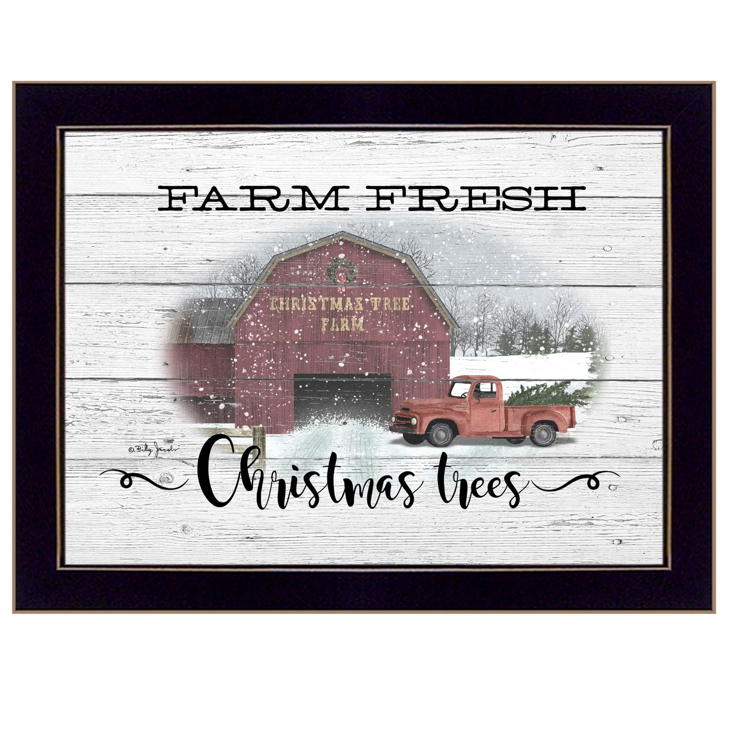 "Farm Fresh Christmas Trees" By Billy Jacobs, Ready to Hang Framed Print, Black Frame