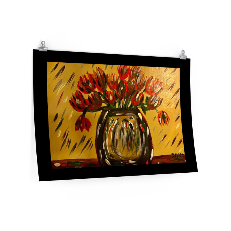 The Red Tulips in a Vase -By Deanna Caroon Premium Matte horizontal posters
