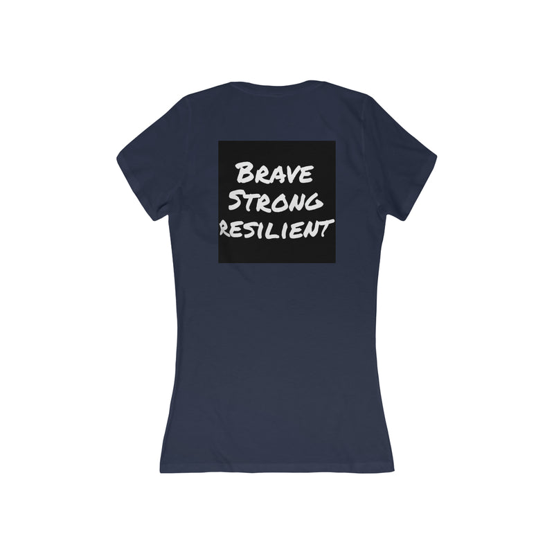 Black and white Brave- Srtong-  Resilient Women's Jersey Short Sleeve Deep V-Neck Tee