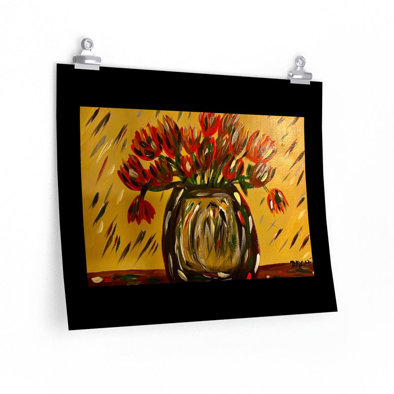 Les tulipes rouges dans un vase - Par Deanna Caroon Affiches horizontales Premium Matte