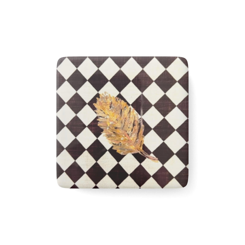 The Golden Leaf Diamond Porcelain Magnet, Square