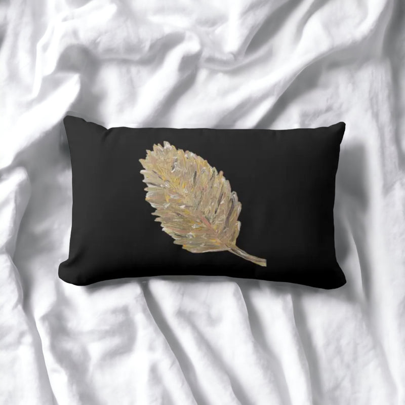 "The Golden Leaf"  Black Abstract Throw  Pillows 13"x21"