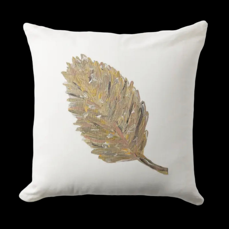 "The Golden Leaf" Abstract White 20"X20"  Throw Pillow