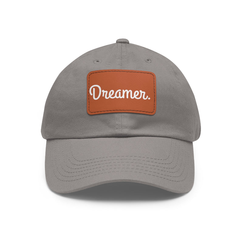 Dreamer. White Lettering. Dad Hat with Leather Patch