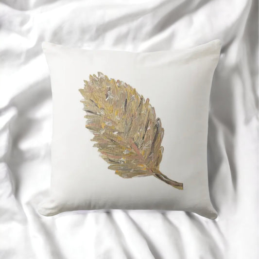 "La feuille d'or" Coussin abstrait blanc 20 "X20"