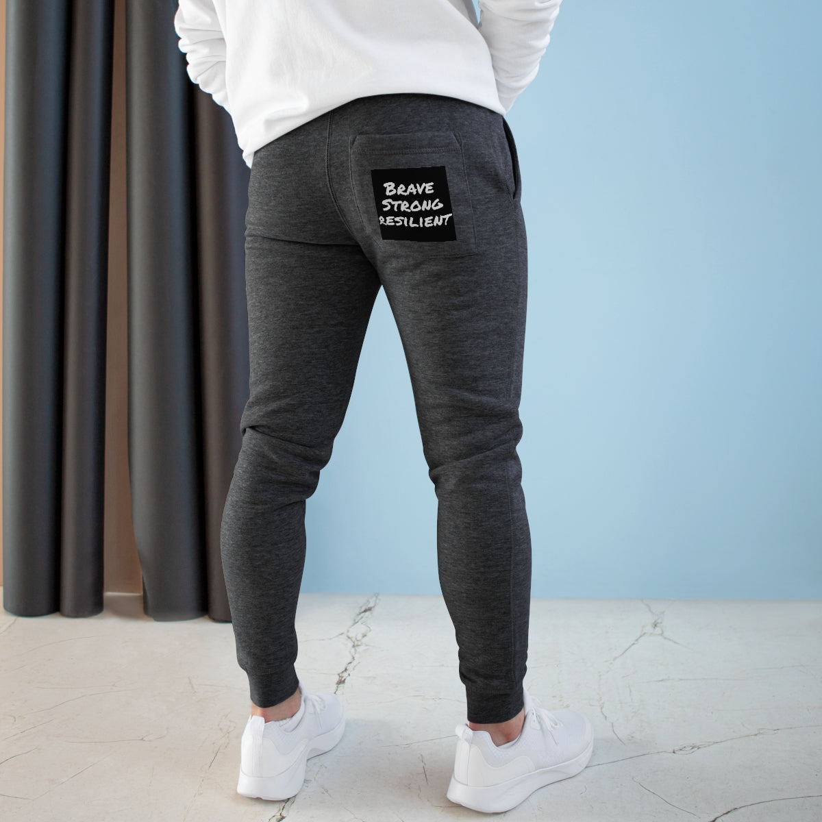Courageux, fort, résistant, pantalon de jogging en molleton de qualité supérieure noir et blanc